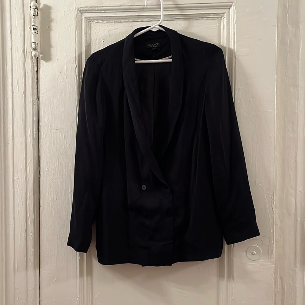 📓 Topshop - Navy Blue Polka Dot Double-breasted Fully Lined Blazer - size 2